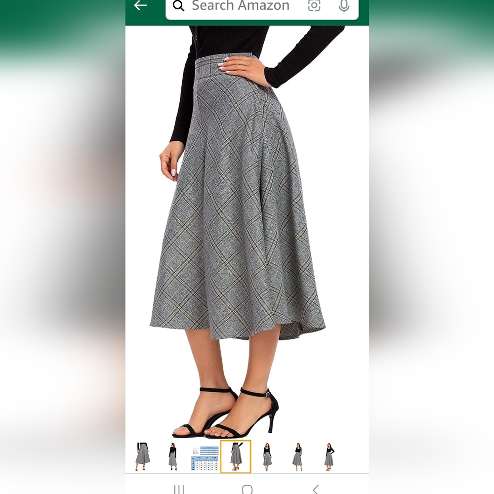New Alcea Rosa High Waist Plaid Midi Skirt~A-Line~Dark Gray~Large - Picture 2 of 11